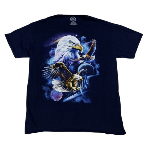 DOM Other - DOM Eagle Art Tee Mens Graphic Short Sleeve Navy Blue Space Stars Planets Size L